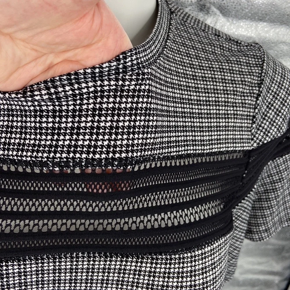 Michael Kors dress size XL black & white peek a boo flounce stretchy zip up - Picture 7 of 14